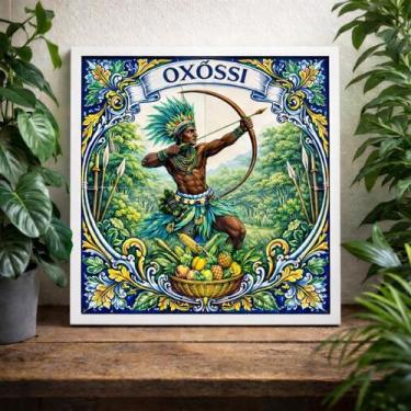 Imagem de Quadro Estilo Azulejo Orixá Oxóssi 33X33Cm Mold Branca - Quadros On-Li