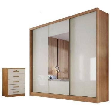 Imagem de Guarda Roupa Casal Medelim Com Espelho E Gaveteiro Suiça Cumaru 25 Fen