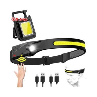 Imagem de Lanterna De Cabeça LED Recarregável USB Para Camping E Busca Com Bater