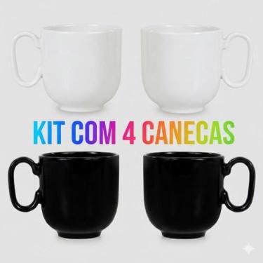 Imagem de Kit 4 Canecas Preta e Branca Forma 350 ml Germer Porcelanas