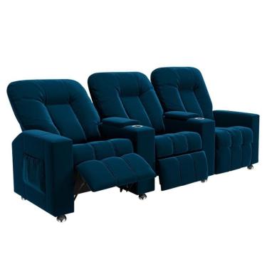 Imagem de Poltrona Reclinável Para Cinema 3 Lugares Praddo Fh9 Veludo Azul Marinho - Mpozenato