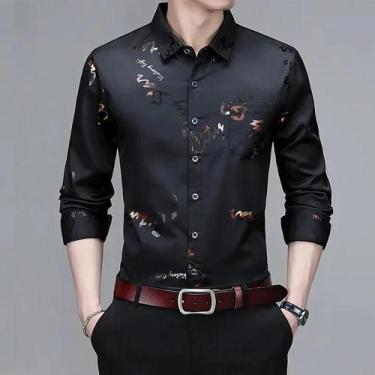 Imagem de Camisa Masculina Casual De Manga Longa Estampada, Não Amassa, Resisten