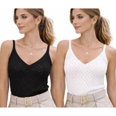 Imagem de Kit 2 Blusas Regata Feminina Tricô FMF Alça Fina Decote V-Feminino