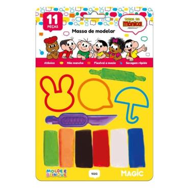 Imagem de Massa de modelar 6 cores 4 moldes 1 faquinha - 102g - turma da Mônica