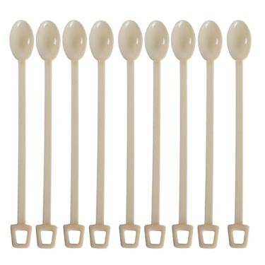 Imagem de Colher descartável de chá de café com 200 peças, palito de plástico para mexer em bastão de chá de leite, colher de plástico para café amarelo