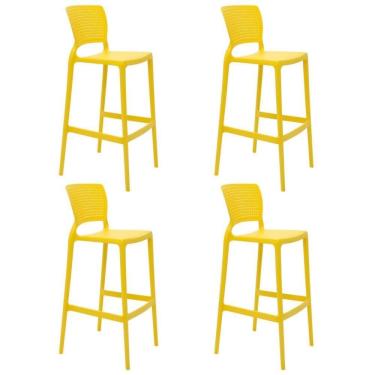 Imagem de Kit 4 Cadeiras Tramontina Safira Alta Bar Em Polipropileno E Fibra De Vidro Amarelo 921...