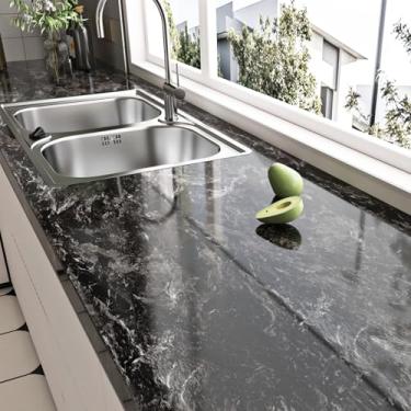 Imagem de Papel de parede de contato de mármore preto brilhante para bancadas, autoadesivo, vinil impermeável, papel de parede de granito para cozinha, banheiro, móveis, armários, forro de prateleira, removível
