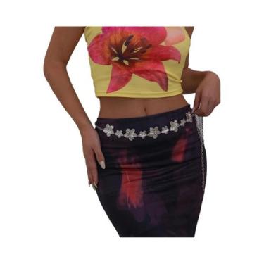 Imagem de Cinto De Cintura Ajustável Feminino Com Corrente De Flores Geométricas