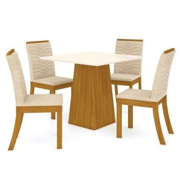 Imagem de Mesa De Jantar Dora 90 Cm Tampo Reto Nature Off White Com 4 Cadeiras I