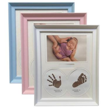 Imagem de Quadro Porta Retrato Recordações do Bebê Com Kit Tinteiro Para Mão e P