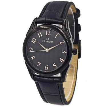 Imagem de Relógio CHAMPION feminino preto couro CH24660N
