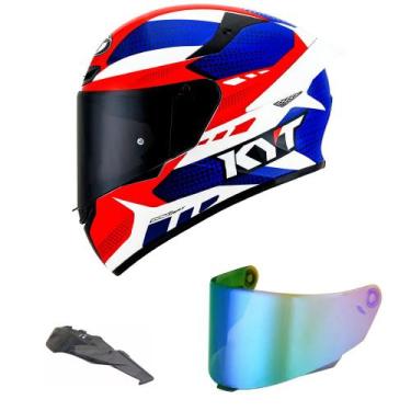 Imagem de Capacete KYT TT Course Gear Azul Mais Viseira Camaleão e Spoiler Fumê,