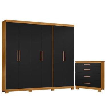 Imagem de Cômoda 4 Gavetas New E Guarda Roupa Casal San Diego Carvalho Americano Preto - Incorplac