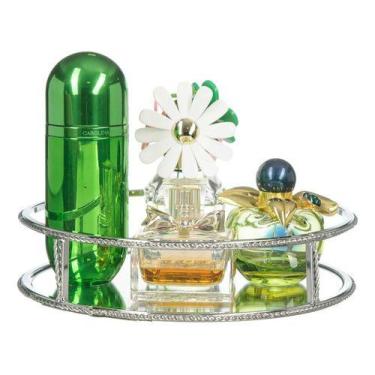 Imagem de Bandeja Redonda Decorativa Espelhada Perfumes Bebidas Taças Banheiro L