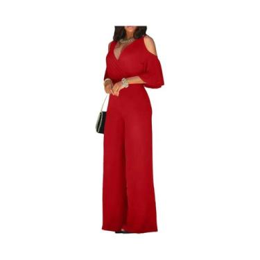 Imagem de Macacão Feminino plus Size Com Decote Em V E Ombros Descobertos, Calça