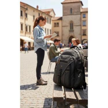 Imagem de Mochila Lona Notebook Reforçada Preta C/ Saída Fone 20L - Congratulati