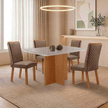 Imagem de Mesa de Jantar Olimpia 120cm Tampo MDF e Vidro Canto Copo com 4 Cadeir