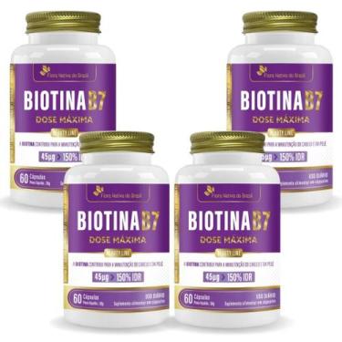 Imagem de 4x Biotina (B7) Cabelos e pele 150% IDR 60 Caps Flora Nativa - Flora N