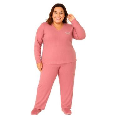 Imagem de Pijama Plus Size Elegance Malha Canelada Feminino Victory, 48, Orquíde