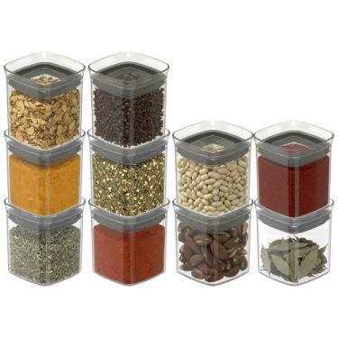 Imagem de 10 Pote Hermético Quadrado Empilhável 150ml Tempero Cozinha Ou