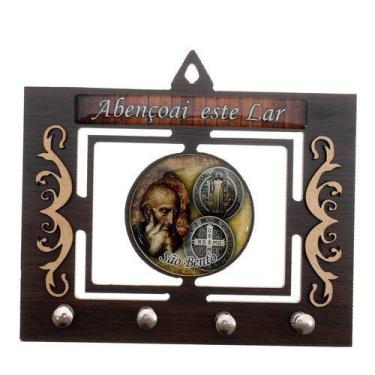 Imagem de Porta Chaves 3d Chaveiro Mdf Resinado Cruz Sagraga São Bento - SANTISS