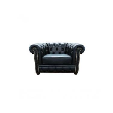 Imagem de Poltrona Chesterfield Couro Preto Pimentado Mempra Móveis