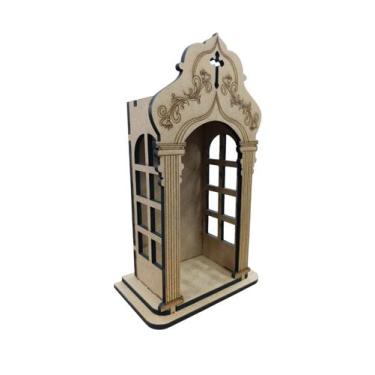 Imagem de Oratório Capela Mdf P/ Imagem De 10 a 15cm Corte a Laser - LU, Mdf cru