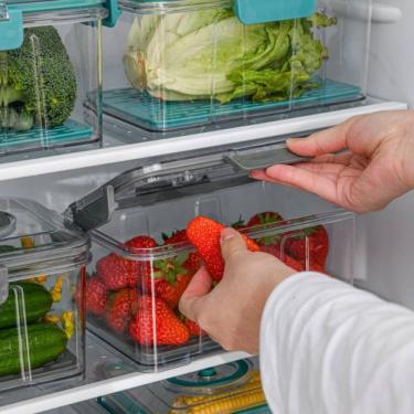 Imagem de Pote Hermético com Bomba de Vácuo Sistema de Vedação Plástico Formato Empilhável Cozinha Cinza Top Rio Comercial 2L