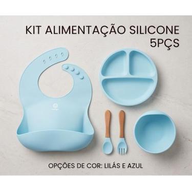 Imagem de Kit Alimentação Silicone 5 Peças para Bebê Babador Prato DivididoTigel
