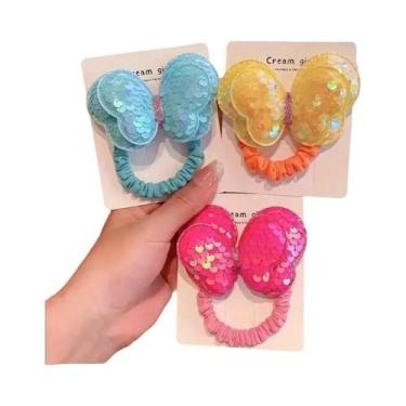 Imagem de Elásticos De Cabelo Com Lantejoulas Em Forma De Borboleta Para Meninas