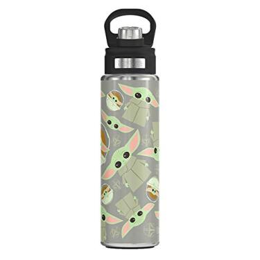 Imagem de Tervis Copo de viagem Star Wars – The Mandalorian Child Pattern Triple Walled isolado mantém as bebidas frias, garrafa de boca larga de 700 ml, aço inoxidável