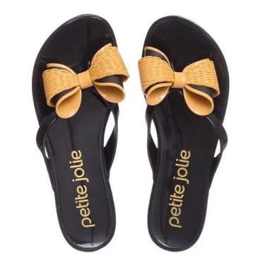 Imagem de Chinelo Lucky Com Laço Petite Jolie Pj5819 Preto Com Palha