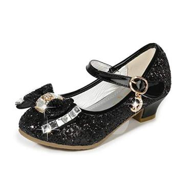 Imagem de Sapatos Cadidi Dinos para meninas sapatos de festa de casamento Salto Mary Jane Princesa Sapatos de flores (Bebê/Criança pequena/Criança grande), Black/B1, 4 Big Kid