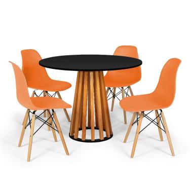 Imagem de Conjunto Mesa de Jantar Talia Amadeirada Preta 100cm com 4 Cadeiras Eames Eiffel - Laranja