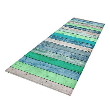 Imagem de Easnea Tapete rústico listrado não tecido tapete de porta lavável à máquina tapete de chão - azul (60 x 180 cm)