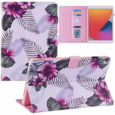 Imagem de KYJX Capa para tablet iPad 10,2 polegadas lançado em 2020/2019 (8ª geração/7ª geração), capa para tablet de couro PU com suporte fino de seda para iPad Air 3ª geração versão 2019 (flor roxa)