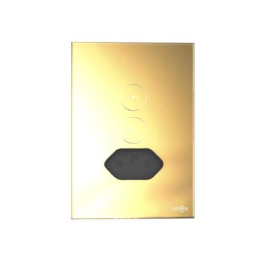 Imagem de Interruptor Touch Tok Glass 2 Botões Com Tomadda Dourado