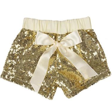 Imagem de Bermuda infantil Cilucu para bebês meninas com lantejoulas brilhantes em ambos os lados, Gold Sequin (Two Sides), 2T