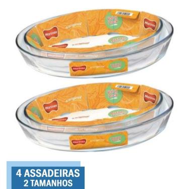 Imagem de Kit 4 Assadeiras Travessa Vai ao Forno Vidro 3,2L 4L Marinex