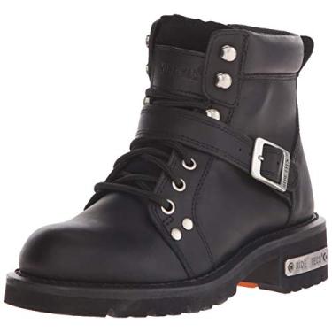 Imagem de Ad Tec Botas femininas de couro de grão de couro de grão de 15 cm com cadarço e zíper lateral, preta - bico macio, fecho de fivela de cinto, sola resistente a óleo, Preto, 37