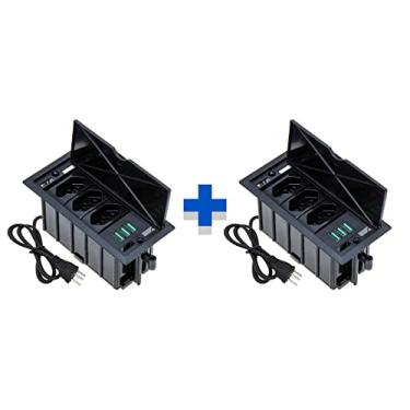 Imagem de Kit 2 Caixas De Tomadas 4 Blocos Basculante 3 Tom 20A 3USB COR:PRETO