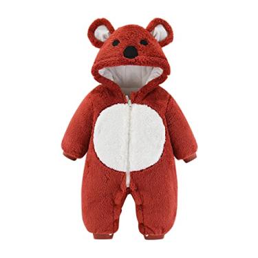 Imagem de Macacão infantil para meninos e meninas, manga comprida, orelhas de urso de inverno, macacão com capuz para meninas (vermelho, 6 a 9 meses)
