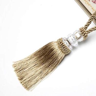 Imagem de 2 peças miçangas de cristal borla franja pendurada corda trançada borlas pingente DIY chave borla guarnição armário de cortina decoração de casa, ouro, 2 peças