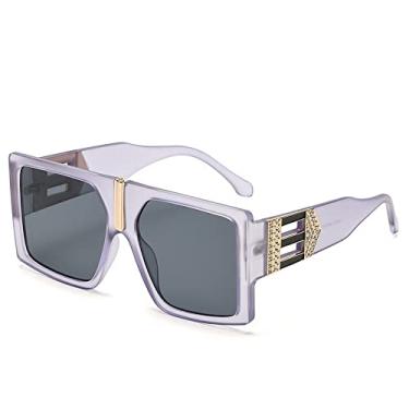 Imagem de Óculos de sol conjunto de diamantes para mulheres moda grande armação anti uv óculos de sol de perna larga tendência de personalidade, 6, tamanho único