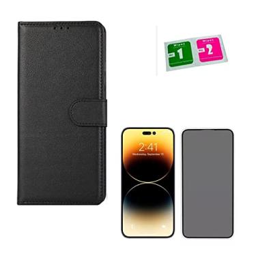 Imagem de Kit Capa Carteira Flip + Pelicula Privacidade Compatível iPhone 14 Pro (iPhone 14 Pro)