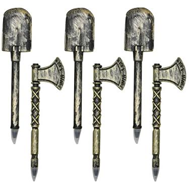 Imagem de Maydahui 12 peças retrô machado pá caneta esferográfica novidade ferramenta canetas antigas em forma de batalha caneta plástica tinta preta para meninos festa de aniversário escritório escola