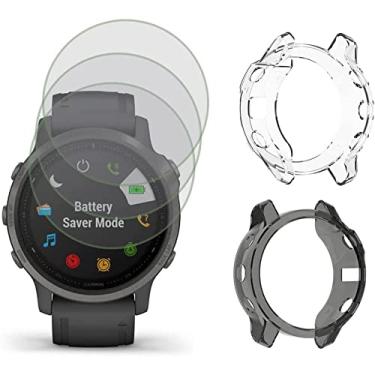 Imagem de FONTRON Compatível com protetor de tela para Garmin Fenix 6s / Fenix 6s pro, cobertura total de filme de vidro temperado e caixa protetora Fenix 6s Pro (Pacote de 3+2)