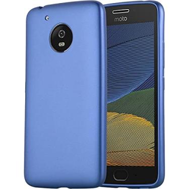 Imagem de Capa para Motorola Moto G5 Capa, Folmecket Fibra de carbono resistente a arranhões, absorção de choque Capa protetora de celular de borracha TPU macia para Moto G5 (Azul)