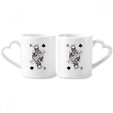 Imagem de Conjunto de canecas de porcelana para casais, com padrão de cartas de jogo de utensílios de jogo de cerâmica para amantes e coração
