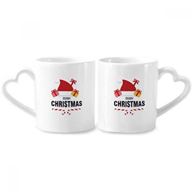 Imagem de Conjunto de canecas de porcelana para casal, chapéu de Papai Noel, com alça de coração